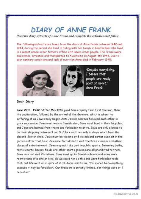 12 Anne Frank English Esl Worksheets Pdf Amp Anne Frank Timeline Worksheet - Anne Frank Timeline Worksheet