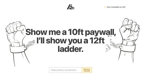 12 foot ladder paywall bypass. This extension redirects the current tab to 12ft.io, a website that removes paywalls. HOW TO USE: when you are at a page that has a paywall, just click at the extension and it will redirect you to the 12ft website of that page. This will let you read the content of that page! 