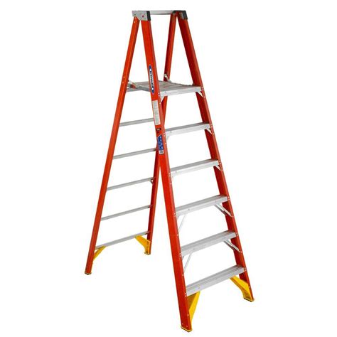The Werner P7412 12ft Type IA Fiberglass Platform Ladder provides a secure and comfortable work area and the safety guardrail encourages proper ladder use.. 
