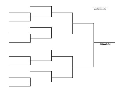 Bracket Template: Blank, Printable for 14 Teams. Our 12-team, single-elimination brackets allows you to download the bracket in whatever document format (in landscape) to print out and fill in everything you need with a pen or pencil. To download the printable blank fourteen team bracket, click below. To download the bracket already- seeded in PDF:. 
