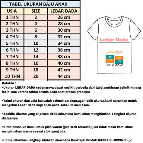 12 Ukuran Baju Kaos Anak S M L Size Chart Baju - Size Chart Baju