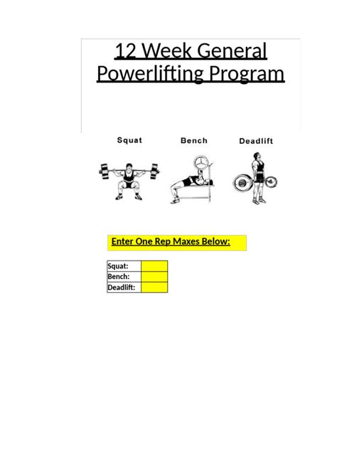 12 week powerlifting program excel.  The document provides instructions for a 1...