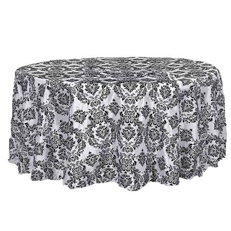 120" Black Round Velvet Flocking Design Taffeta Damask Tablecloth