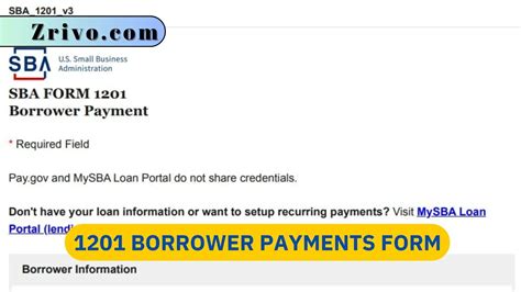 Make a SBA 1201 Borrower Payment. The 1201 Borrower Payments should be made on the MySBA Loan Portal. Go to the MySBA Loan Portal . 