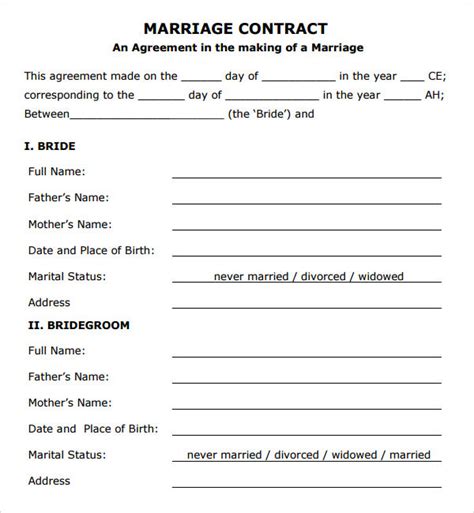 121 Printable Marriage Contract Sample Forms and Templates