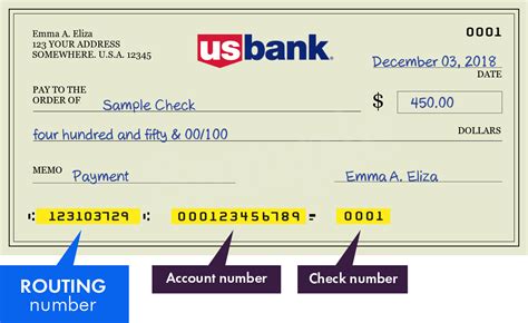 If you have a U.S. Bank checking account, you can also find your routing number on a check — the routing number is the first nine numbers in the lower left corner. You might not have a check handy, however, so you can also call U.S. Bank at 800-872-2657 to find the routing number for your account. If you are at all confused about which number .... 