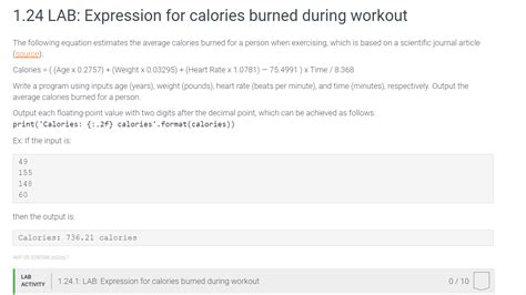 124 Lab Expression For Calories Burned During Workout