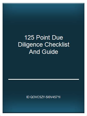 125 point due diligence checklist and guide. - Ford fiesta zetec manuale di manutenzione.