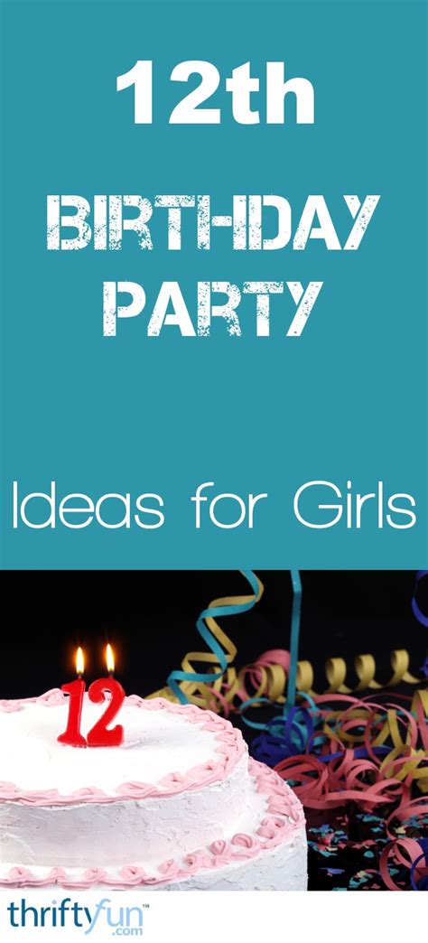 12th birthday party ideas. 1. Art Party 2. Spa Party 3. Rock Star 4. Neon Party 5. Survivor 6. Movie 7. Rainbow 8. Animal Shelter (charity party) 9. Cupcake 10. Dance Party 11. Fear Factor 12. Wish … 
