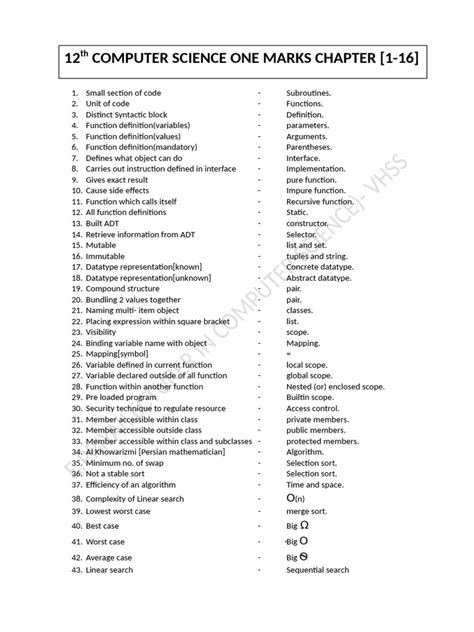 12th computer science one word questions and answers for tamil medium