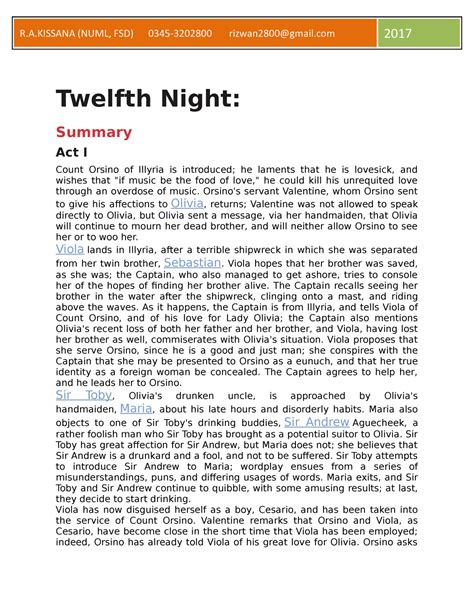 12th Night Summary