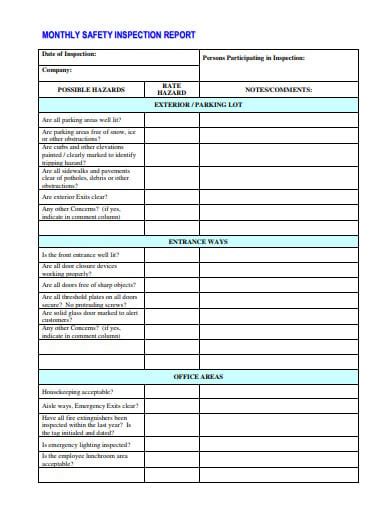 13  Safety Inspection Report Templates in DOC PDF