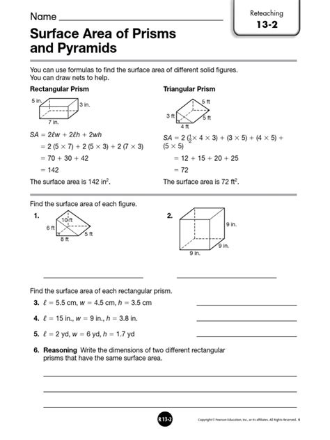13 2 Surface Area Of Prisms And Pyramids Worksheet