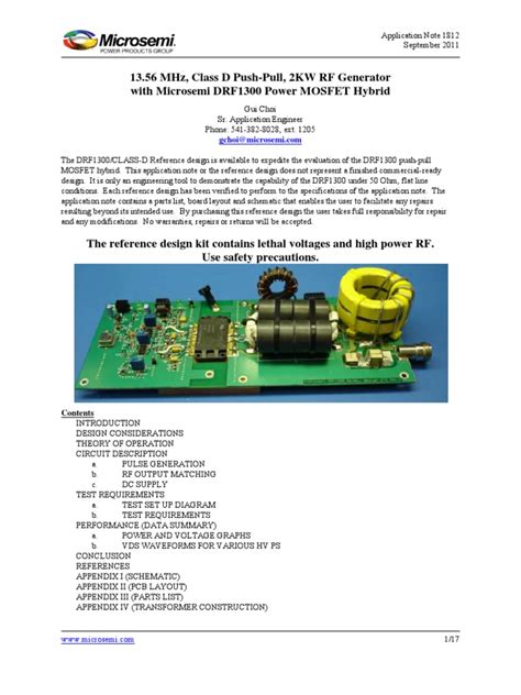 13 56 Mhz Class D Half Bridge Rf Generator With Drf1400