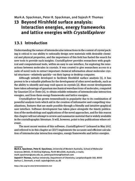 13 Beyond Hirshfeld surface analysis: Interaction energies, …