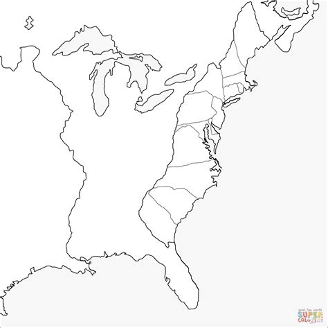 13 Colonies Map Printable Blank