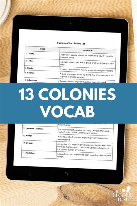 13 Colonies Vocabulary List (15 Key Words for Kids)