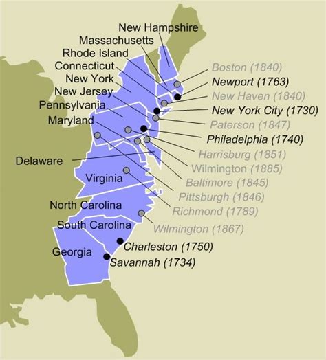 13 Colonies Map With Cities Rivers