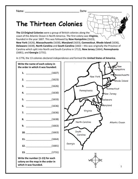 13 Colonies Worksheets Pdf