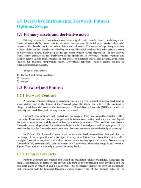13 Derivative Instruments Forward Futures Options Swaps