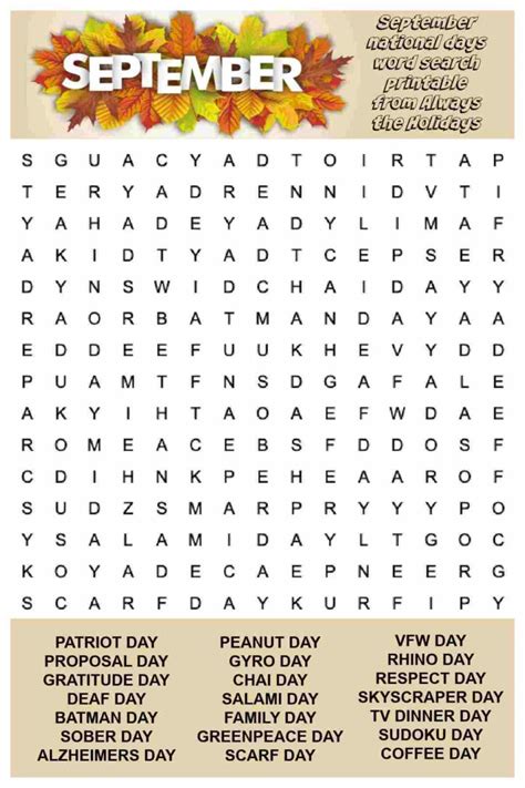 14+ Free September Word Search Printables For Kids!