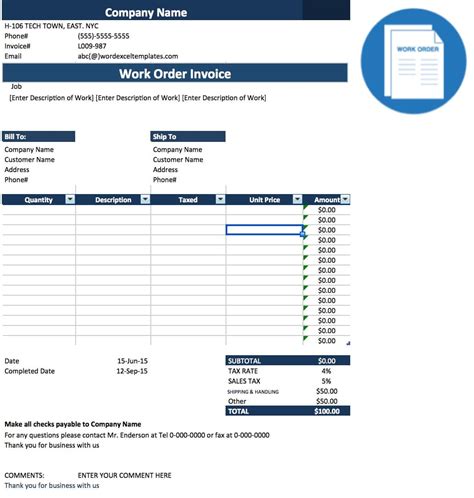 14+ Ms Excel Work Order Invoice Sample Excel Templates