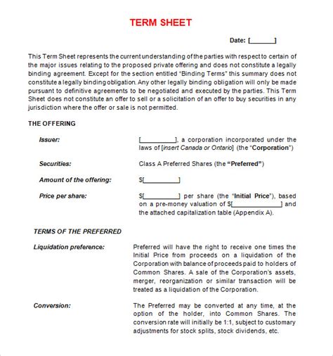 14+ Term Sheet Templates Free Sample, Example, Format Download