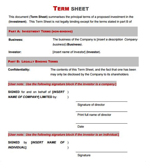 14+ Term Sheet Templates Free Sample, Example, Format Download!