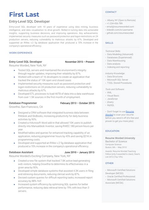 14 SQL Developer Resume Examples for 2023 Resume Worded
