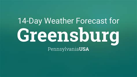 City of Greensburg 14 Day Extended Forecast. Sun & Moon. Weather Today Weather Hourly 14 Day Forecast Yesterday/Past Weather Climate (Averages) Currently: 73 °F. Partly sunny. (Weather station: Allegheny County Airport, USA). See more current weather.. 