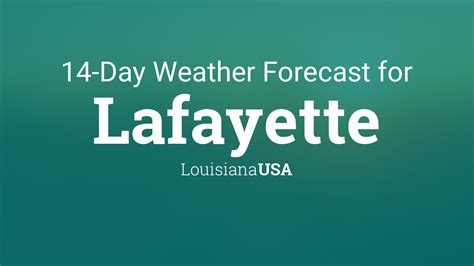 14 day weather forecast lafayette la. LAFAYETTE, La. – Warm and humid conditions will continue with temperatures climbing into the mid-upper 80s through the next few afternoons.High-res models are coming in drier and drier for today ... 