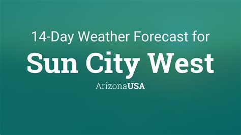MyForecast is a comprehensive resource for online weather forecasts and reports for over 72,000 locations worldcwide. You'll find detailed 48-hour and 7-day extended forecasts, ski reports, marine forecasts and surf alerts, airport delay forecasts, fire danger outlooks, Doppler and satellite images, and thousands of maps. ... Sun City West, AZ .... 