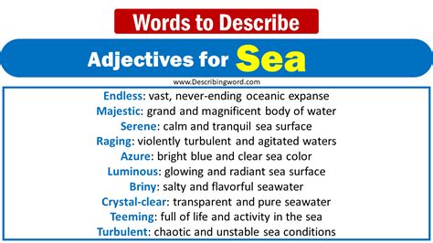 140 Best Adjectives For Sea Words To Describe Sea Description Creative Writing - Sea Description Creative Writing