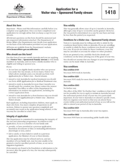 1418 Application For A Visitor Visa Sponsored Family