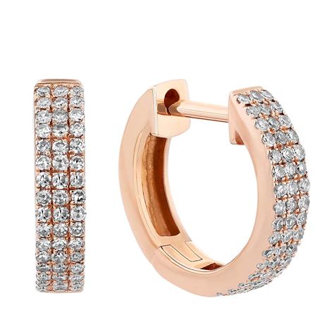 14k Rose Gold Diamond Hinged Hoop Earrings eBay