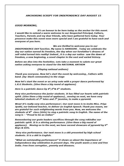15 August Anchoring Script In English