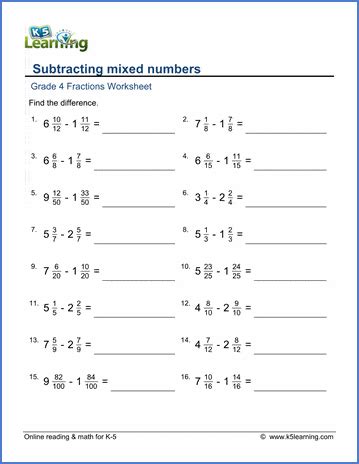 15 Free Subtracting Mixed Fractions With Unlike Denominators Subtracting Mixed Fractions With Borrowing - Subtracting Mixed Fractions With Borrowing
