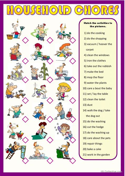 15 House Chores English Esl Worksheets Pdf Amp Household Chores Worksheet For Kindergarten - Household Chores Worksheet For Kindergarten