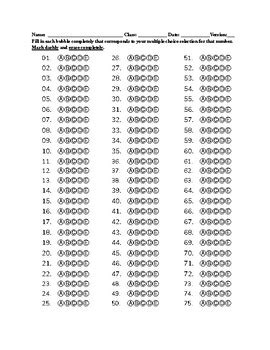 150 Question Multiple Choice Answer Sheet