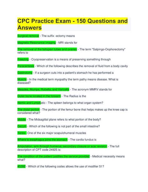 150 Questions Cpc Practice Test Free Pdf