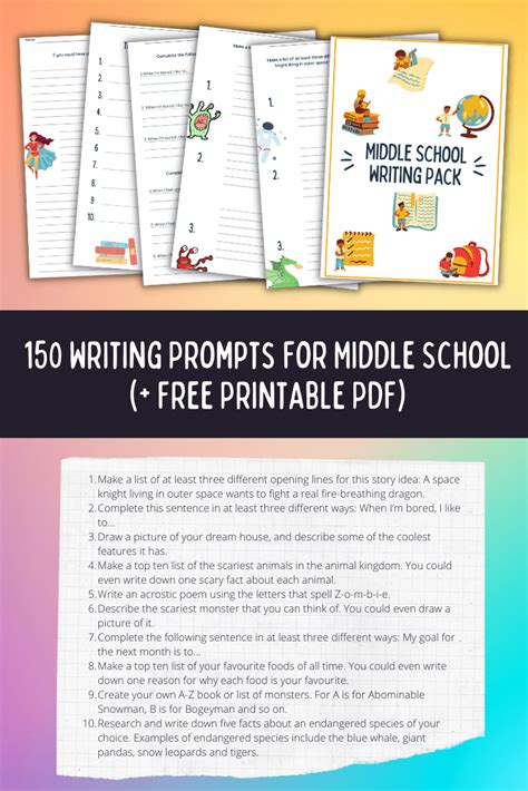 150 Writing Prompts For Middle School Free Printable Writing Exercises For Middle Schoolers - Writing Exercises For Middle Schoolers