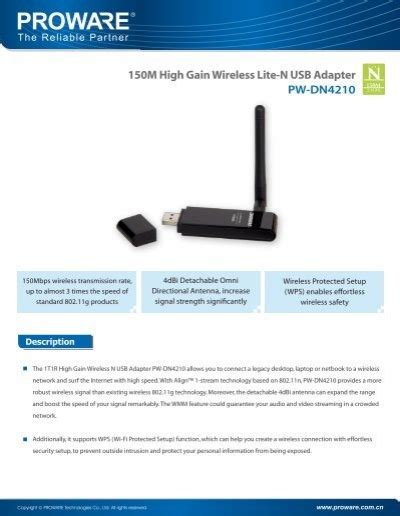 150M High Gain Wireless Lite-N USB Adapter PW-DN4210 - YUMPU