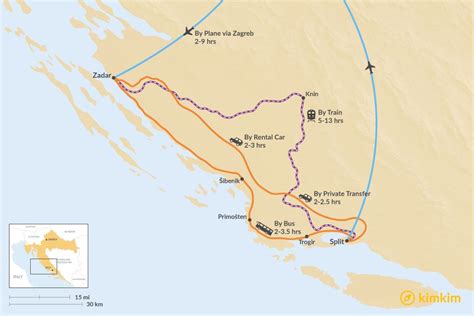 157 Km - Distance from Zadar to Split