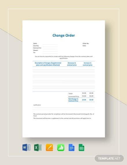 16+ Change Order Templates Word, Pages