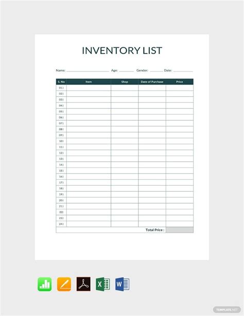 16+ Inventory List Template in Word Google Docs Google Sheets