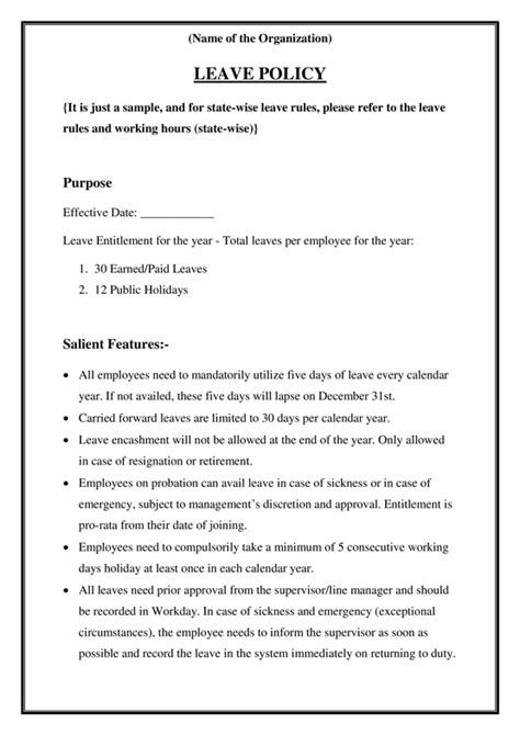 16+ Leave Policy Templates - Free PDF, Word Format …