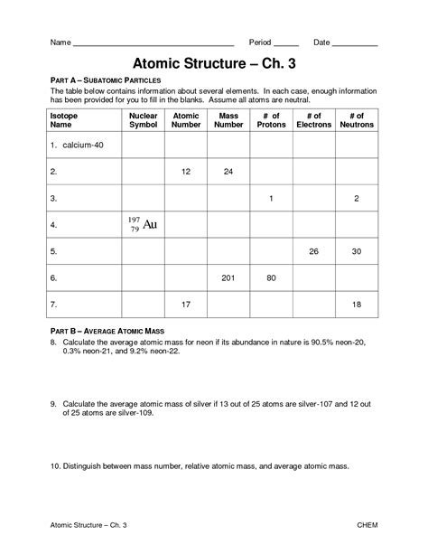 16 Best Images of Atomic Structure Worksheet Answer Chart Periodic