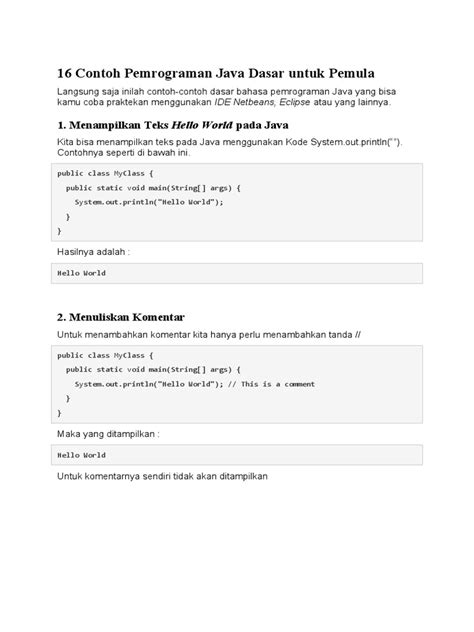 16 Contoh Pemrograman Java Dasar - Badoy Studio - coolestguyplanet.net