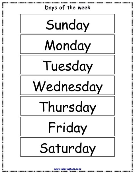 16 Days Of The Week Printables For Preschoolers Days Of The Week Printable Chart - Days Of The Week Printable Chart