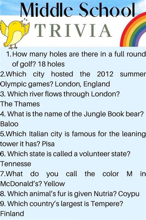 165 Fun Middle School Trivia Questions Travels With 6th Grade Trivia Questions - 6th Grade Trivia Questions